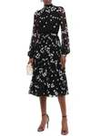 GIAMBATTISTA VALLI GIAMBATTISTA VALLI WOMAN GATHERED EMBROIDERED LACE MIDI DRESS BLACK,3074457345621195718