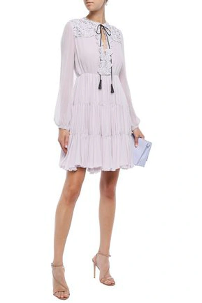 Giambattista Valli Woman Lace-paneled Gathered Cotton-blend Georgette Mini Dress Lilac