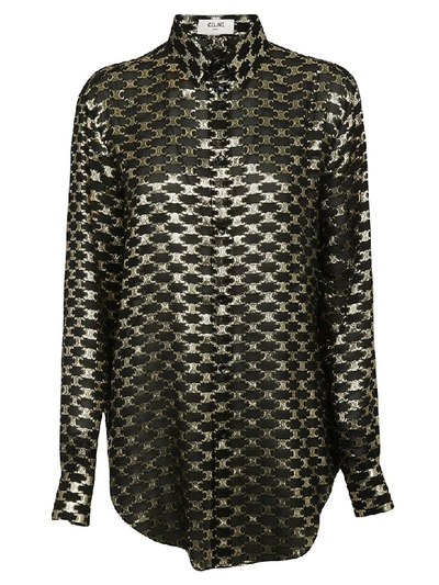 Celine Shirt In Jacquard Silk Cut-wire Triomphe Pattern In Metallic