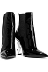 SAINT LAURENT OPYUM LOGO-EMBELLISHED PATENT-LEATHER ANKLE BOOTS,3074457345622472054