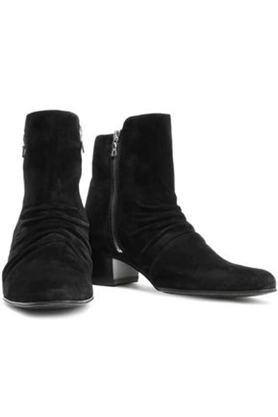 Amiri Ruched Suede Ankle Boots In Black
