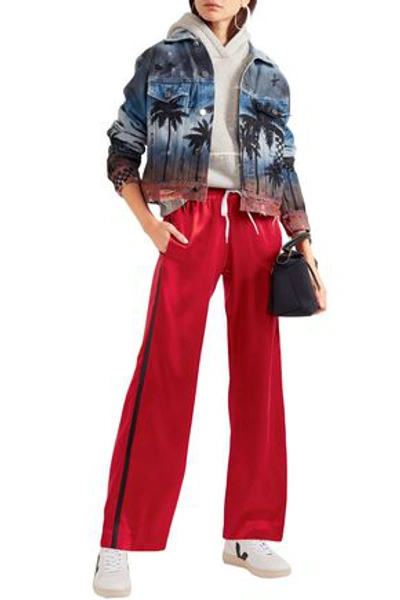 Amiri Leather-trimmed Washed-silk Track Pants In Red