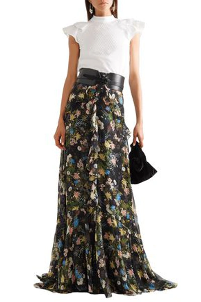 Erdem Alison Ruffled Floral-print Silk-voile Maxi Skirt In Black