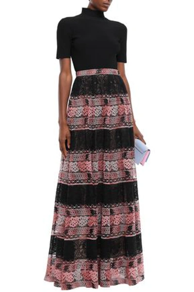 Giambattista Valli Woman Paneled Guipure Lace Maxi Skirt Black