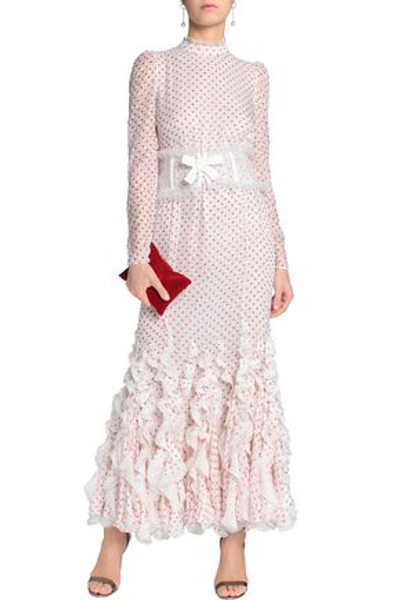 Giambattista Valli Tulle-trimmed Ruffled Polka-dot Fil Coupé Silk-blend Gown In Ivory