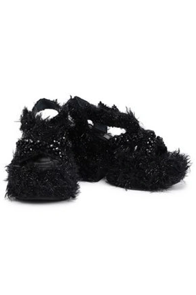 Simone Rocha Woman Embellished Faux Shearling Platform Sandals Black