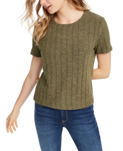 Almost Famous Crave Fame Juniors' Cozy Ribbed Top In Olive