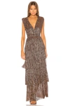 Sabina Musayev Ray Tiered Satin Dress With Bows In Metallic Bronze