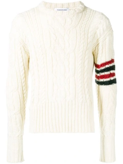 Thom Browne 4bar Aran Cable Pullover In White