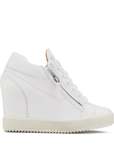 Giuseppe Zanotti Addy Double-zip Leather Wedge Trainers In White