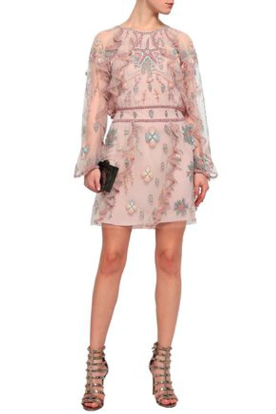 Valentino Woman Open-back Embellished Tulle Mini Dress Pastel Pink