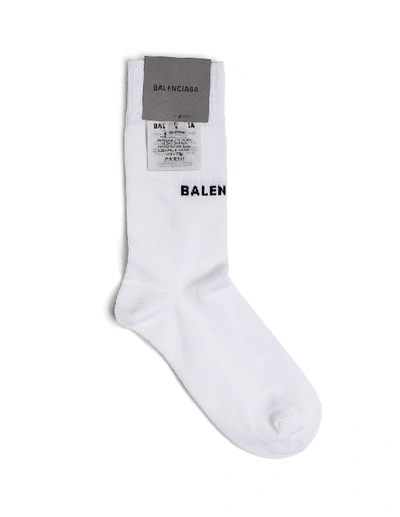 Balenciaga White Cotton Logo Socks