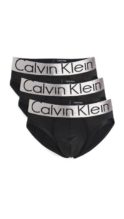 Calvin Klein Underwear Steel Micro 3 Pack Hip Briefs In Black/black/black