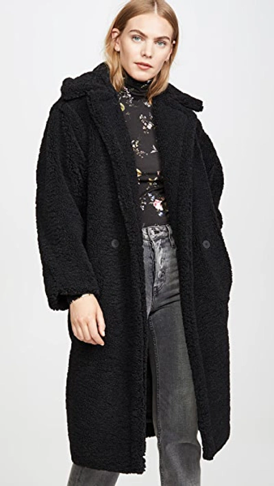 Apparis Daryna Long Double Breasted Shearling Coat In Black