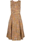 ADAM LIPPES CHECK TWEED FLUTED DRESS