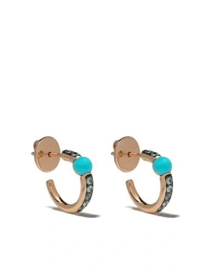 Pomellato 18kt Rose Gold M'ama Non M'ama Turquoise And Zircon Hoops In Blue