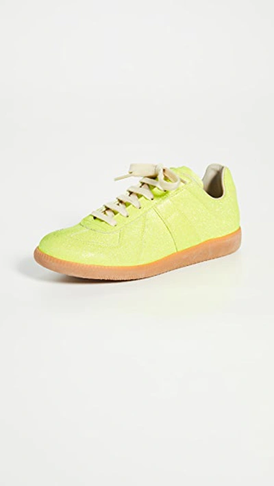 Maison Margiela Replica Glittered Faux-leather Trainers In Yellow Fluo