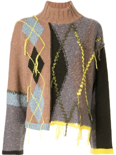 Antonio Marras Asymmetric Roll Neck Sweater In Multicolor