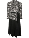 A.l.c Peyton Tiger-print Paneled & Pleated Dress In Black Beige