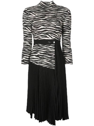 A.l.c Peyton Tiger-print Paneled & Pleated Dress In Black Beige