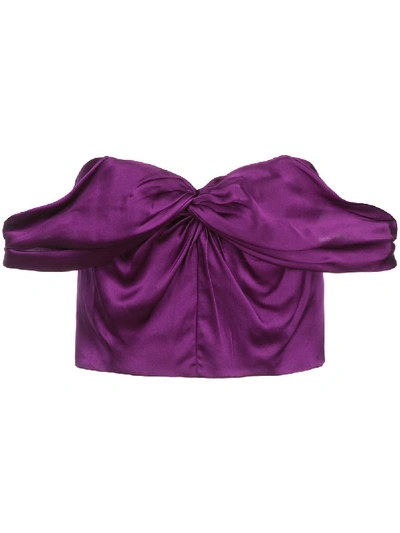 Amur Winnie Silk Satin Off The Shoulder Top In Purple