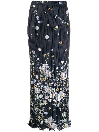 Givenchy Floral Pleated Maxi Skirt In Navy/yellow