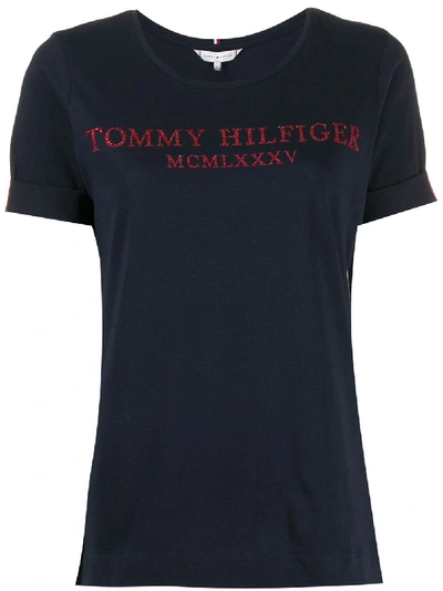 Tommy Hilfiger Rhinestone Logo T-shirt In Blue