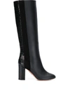Aquazzura Women's Eaton Knee-high Croc-embossed Leather & Suede Boots In Black