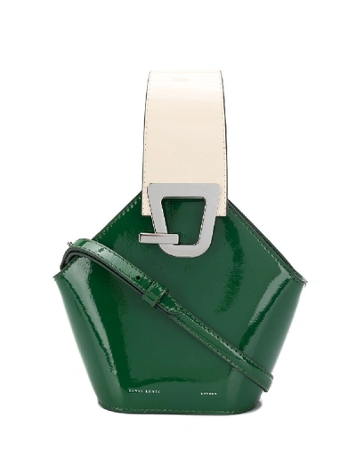 Danse Lente Johnny Mini Patent-leather Bucket Bag In Green,white