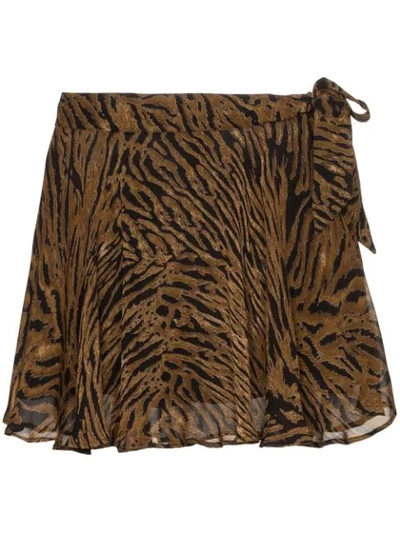 Ganni Tiger-printed Georgette Miniskirt In Brown,black