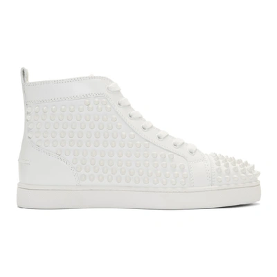 Christian Louboutin Louis Spike-embellished Leather High-top Trainers In Latte Silver