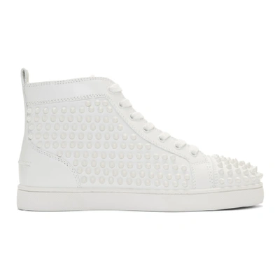 Christian Louboutin Louis Spike-embellished Leather High-top Trainers In 3047 Whtwht
