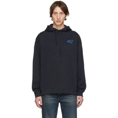 Raf Simons Illusion Logo Sweatshirt Hoodie In 00043 Navy