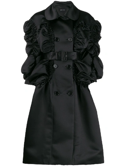 Simone Rocha Ruched Satin Double-breasted Coat In Black