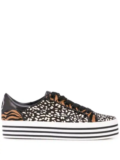 Alice And Olivia Falyn Platform Printed Calf Hair Trainers In Black White