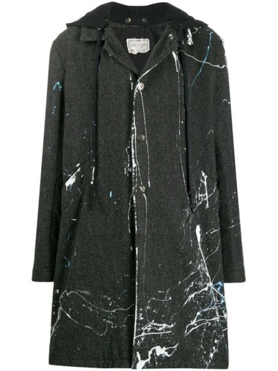 Greg Lauren Hooded Midi Coat In Black