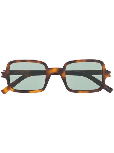 Saint Laurent Rectangular Tortoiseshell-effect Sunglasses In 棕色