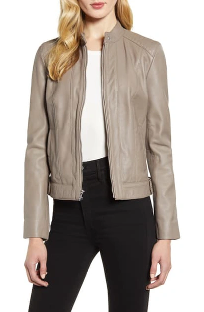 Cole Haan Leather Moto Jacket In Cement