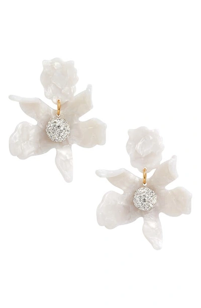 Lele Sadoughi Small Crystal Lily Earrings In White/gold
