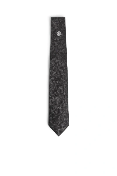 Roberto Cavalli Zebra Chevron Jacquard Tie In Black