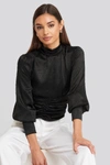 NA-KD Polo Wide Cuff Blouse Black