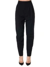 SAINT LAURENT HIGH WAISTED BLACK WOOL TROUSERS WITH SATIN STRIPES,11078813