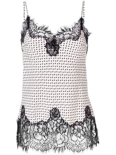 Gold Hawk White V-neck Top With All-over Print And Lace Details In Fabric Woman In Multi
