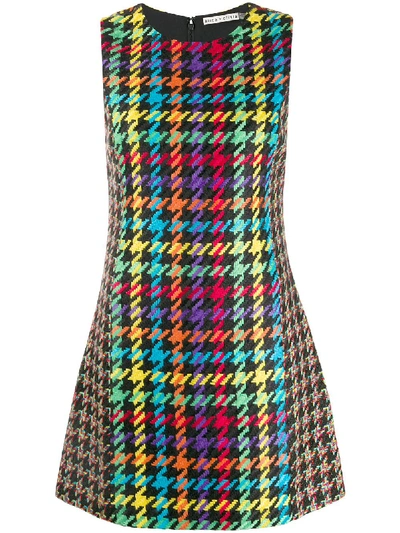 Alice And Olivia Coley Houndstooth Crewneck Sleeveless Short Dress In Black Multi