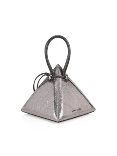 Nita Suri Iconics Lia Volcanic Pyramid Leather Top Handle Bag In Silver