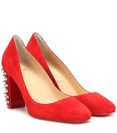 Christian Louboutin Donna Stud Spikes 85 Suede Pumps In Loubi Red