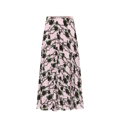 Valentino + Undercover Pleated Printed Silk Crepe De Chine Midi Skirt In Pink