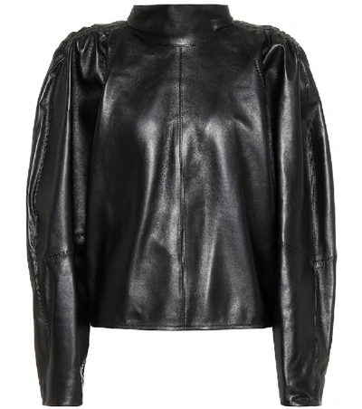 Isabel Marant Caby Leather Mock Neck Blouse In Black