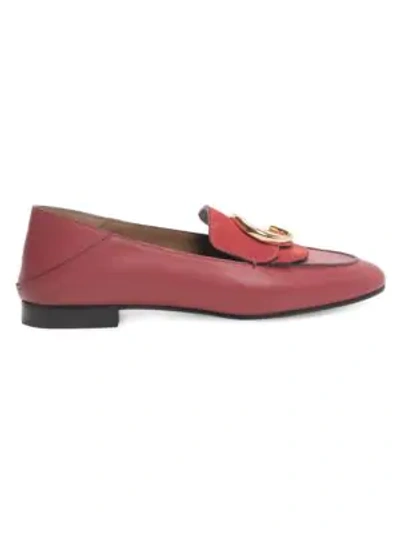 Chloé C Leather & Nubuck Loafers In Earthy Red