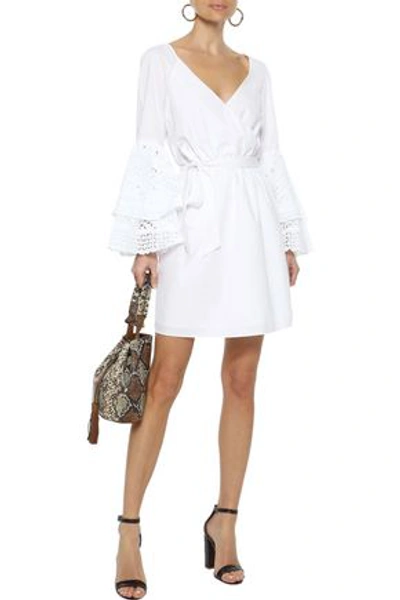 Rebecca Minkoff Melly Broderie Anglaise-paneled Poplin Mini Wrap Dress In White
